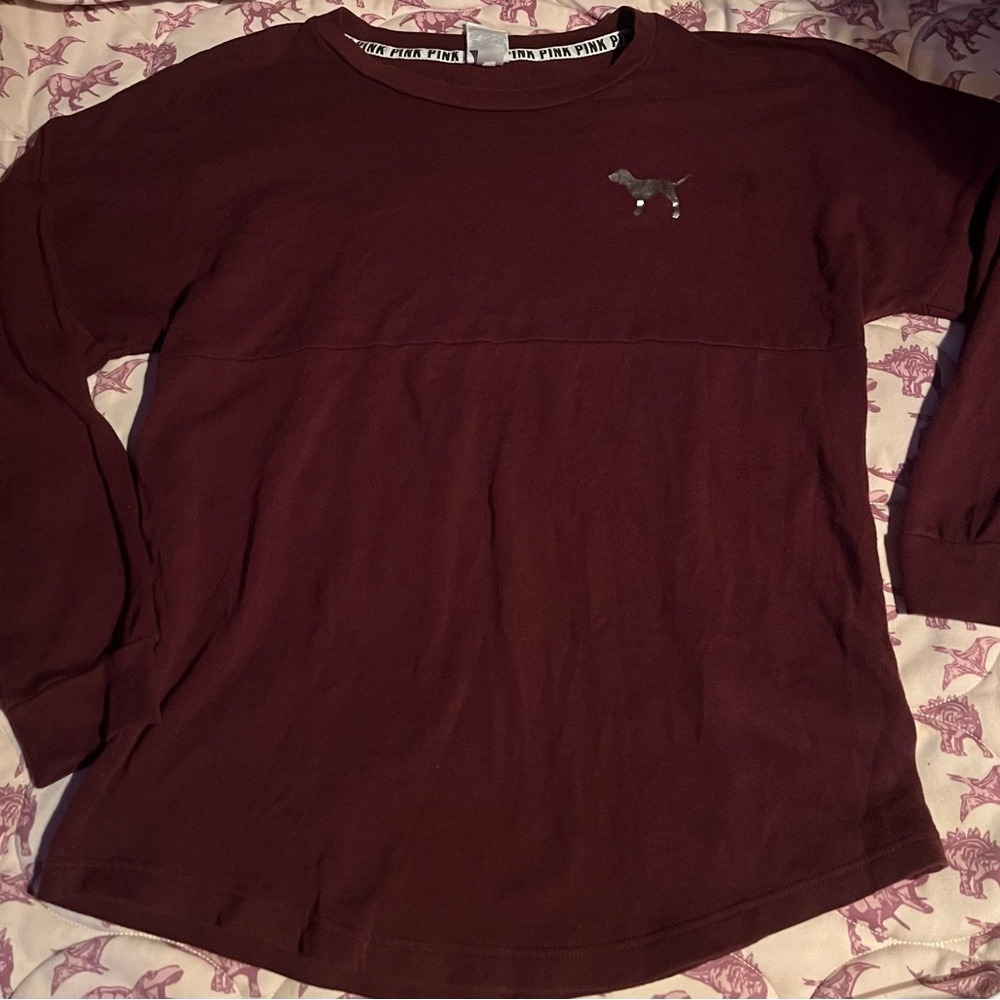 Victoria's Secret PINK Size Small Maroon Top with Gold Graphics